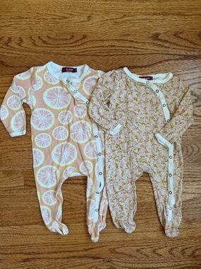 Milkbarn Footed Rompers, set of 2 - Grapefruit / Pink Floral
